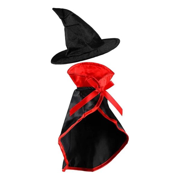 Soft Plush Pet Vampire Cape and Witch Hat for Dog or Cat Halloween Costume