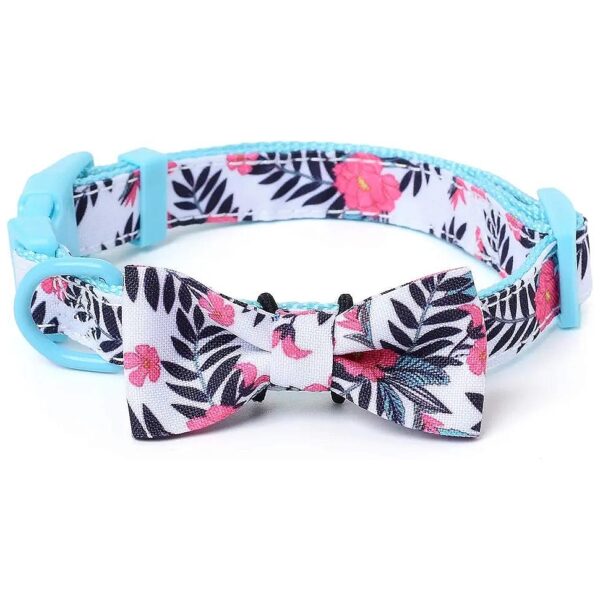 Soft Poly Cotton Fabric Girl Dog Collars with Bowtie for Small Dogs in Floral Pattern