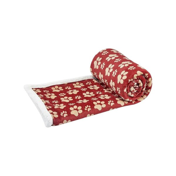 Soft Polyester Red Paw Print Print Reverse to Sherpa Throw Blanket