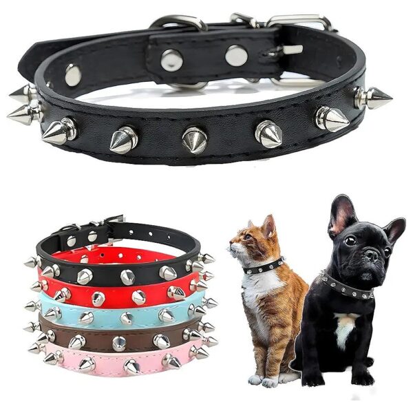 Soft Pu Leather Rivet Spike Studded Dog Collar Adjustable for XS Small Breed Dogs