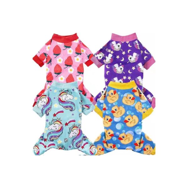 Soft Puppy Clothes 4-Pack Cartoon Dog Pajamas for Small Dogs Boys Girls