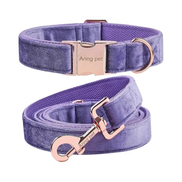 Soft Purple Velvet Dog Leash and Collar Set for Adjustable Size Dogs