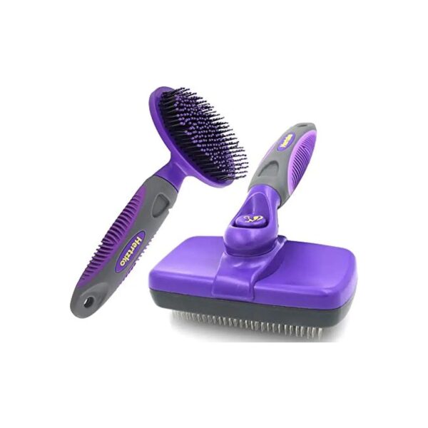 Soft Shiny Coat Fosterer Slicker Brush and Soft Brush Bundle for Pets