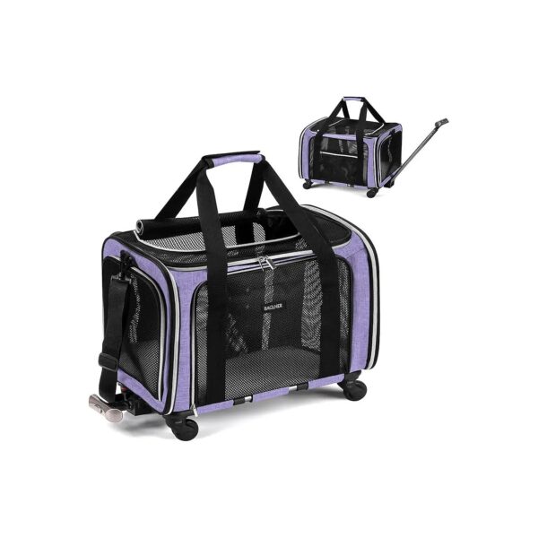 Soft Side Pet Travel Carrier with Wheels and Fleece Pad for Small Medium Dogs and Cats