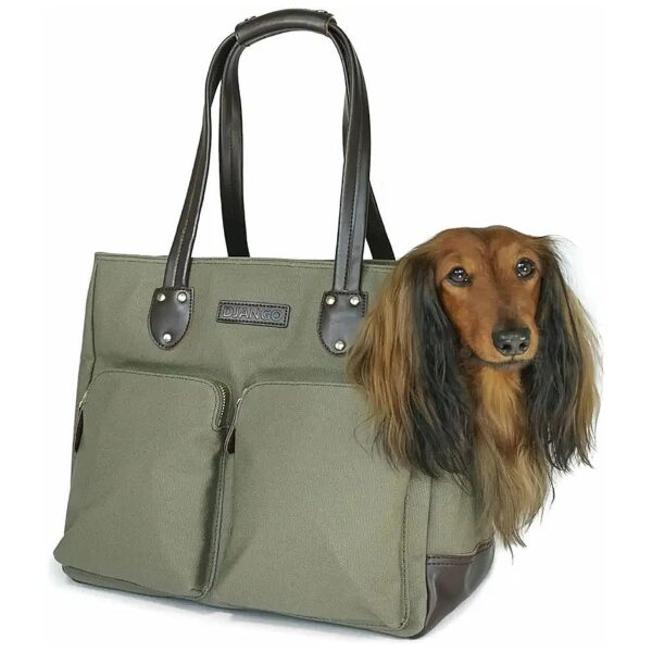 Soft Sided Dog Carrier Bag with Waxed Canvas, Leather and Zip Pockets for Travel