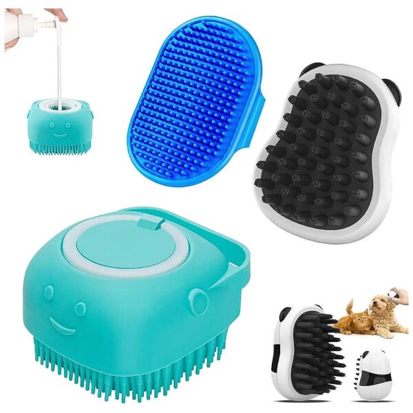 Soft Silicone Dog Bath Brush Set with Adjustable Handle for Short and Long Haired Pets