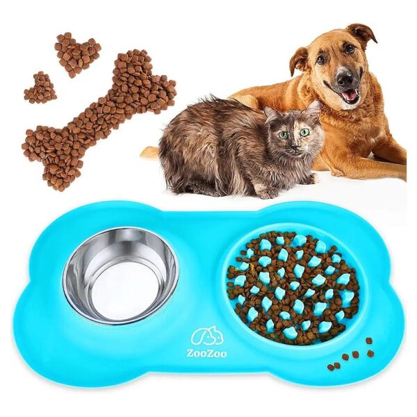 Soft Silicone Stainless Steel Slow Feeder Dog Bowl Mat with Anti-Overflow Non-Skid Design