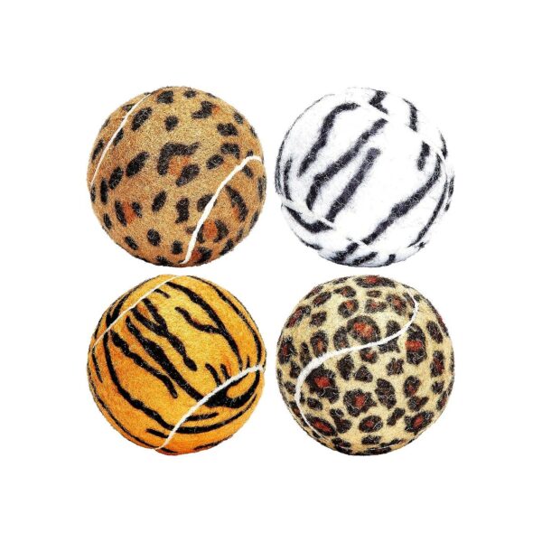 Soft Squeaky Tennis Balls with Animal Prints 4 Pack for Playful Pets