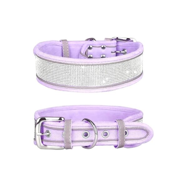 Soft Suede Rhinestone Dog Collar for Large Dogs with Sparkling Crystal Diamonds