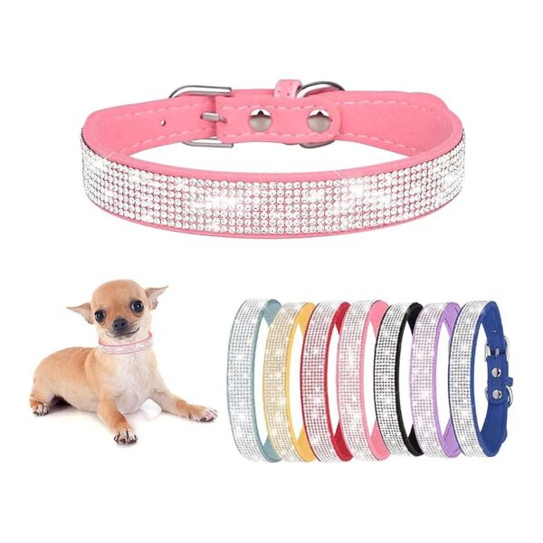 Soft Suede Small Dog Collars with Bling Crystal Diamond for Female Dogs