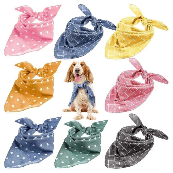 Soft Triangular Dog Scarves Plaid Polka Dots Bandanas for Small to Large Dogs and Cats