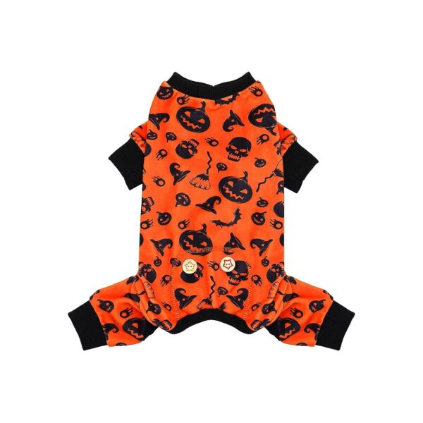 Soft Velvet Halloween Pumpkin Dog Pajamas for Small Dogs