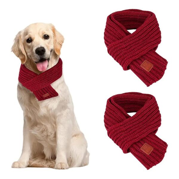 Soft Warm Knitted Dog Scarf Red and Red 2 Pack for Small Medium Large Dogs