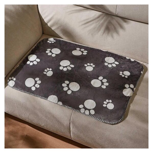 Soft Waterproof Dog Blanket for Small Medium Large Pets with Dark Grey Paw Pattern