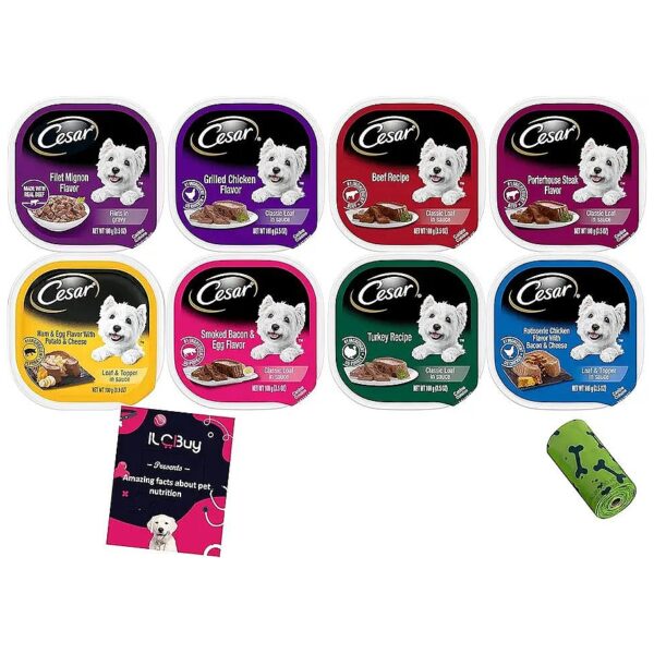 Soft Wet Dog Food Bundle with 8 Flavors and Green Bone Waste Bag