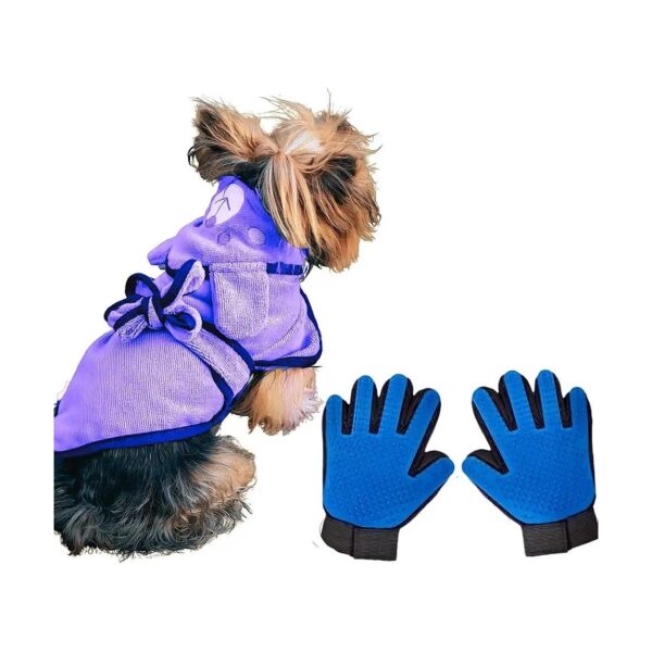 Soft and Absorbent Hooded Dog Bathrobe with Towel and Gloves for Medium Breed Dogs