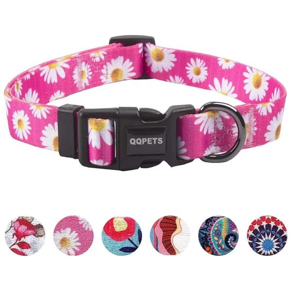 Soft and Adjustable Dog Collar with Pink Flower Pattern for Small to Large Pets