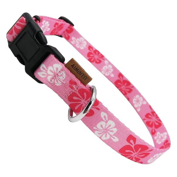 Soft and Adjustable Floral Pattern Dog Collar with Quick Release Buckle in Hawaiian Pink