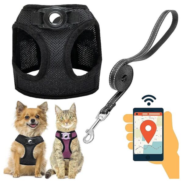 Soft and Breathable Dog Harness with AirTag Holder for Puppy and Small Dog Walking