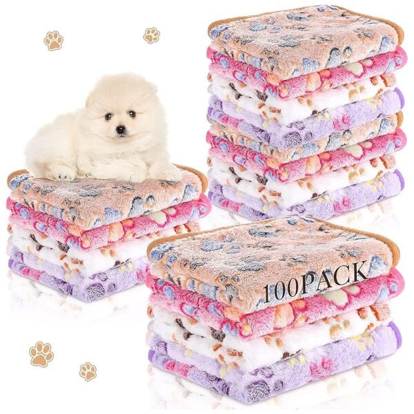 Soft and Breathable Fleece Puppy Blankets for Small Dogs and Cats with Paw Print Pattern