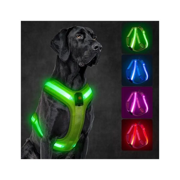 Soft and Breathable Medium Green Glow in the Dark Dog Harness for Comfort