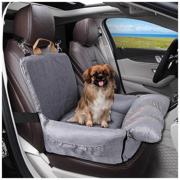 Soft and Comfortable Car Seat for Small Dogs with Non-Slip Base and Storage Pocket