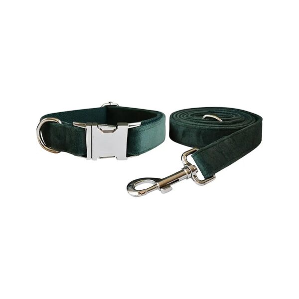 Soft and Comfortable Green Velvet Dog Collar and Leash Set for Large Dogs