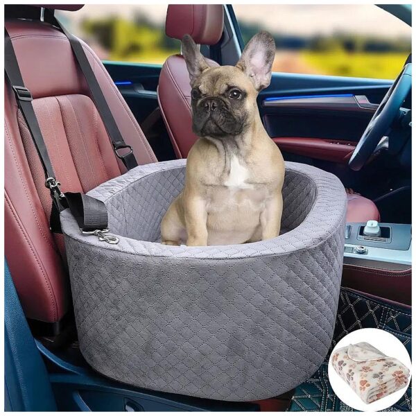 Soft and Cozy Dog Car Seat for Small Pets with Memory Foam Booster and Free Blanket