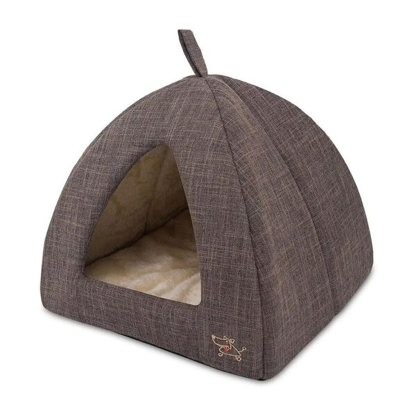 Soft and Cozy Pet Tent for Dogs and Cats with Brown Linen Cover