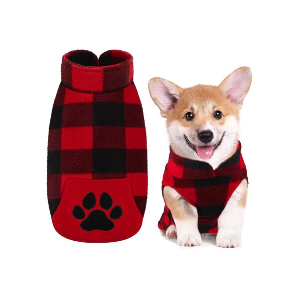 Soft and Cozy Red and Black Plaid Fleece Dog Sweater for Fall and Winter Wearing