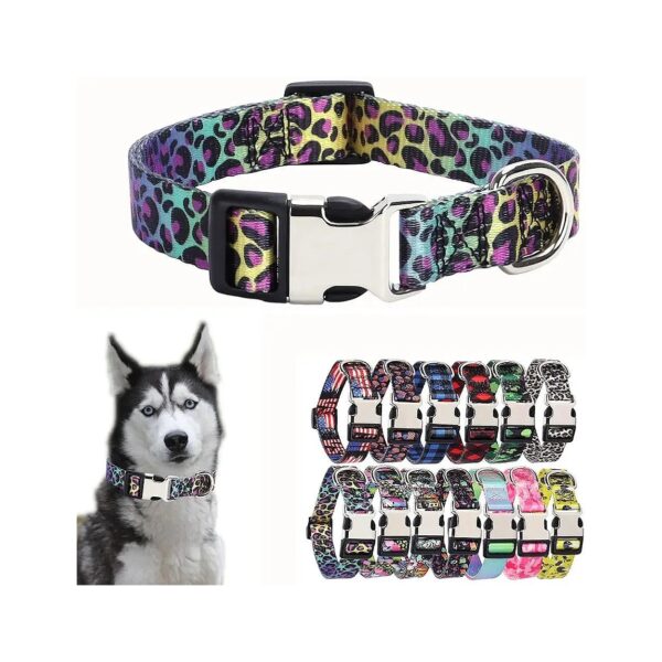 Soft and Durable Girl Dog Collar with Colorful Leopard Pattern for Xs to L Fit