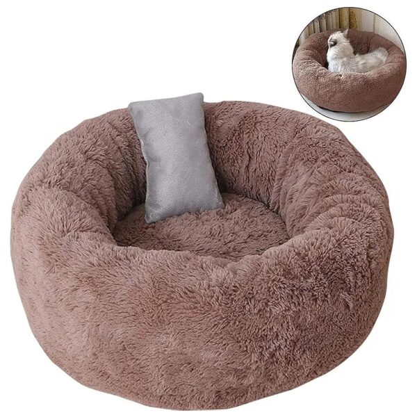 Soft and Fluffy Orthopedic Pet Bed with Pillow for Cats and Small Dogs