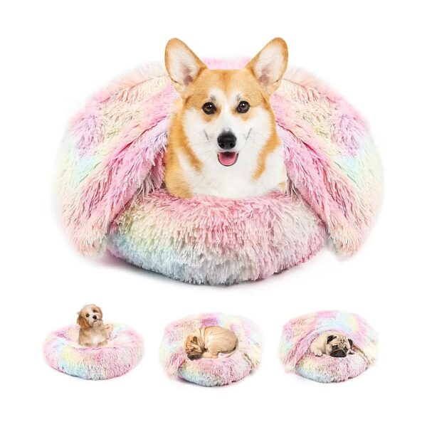 Soft and Fluffy Washable Pet Bed with Detachable Blanket for Small Dogs