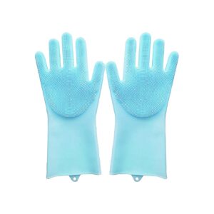 Soft and Gentle Long Sleeve Bathing Gloves for Pet Grooming with Foam Scrubbing Bristles