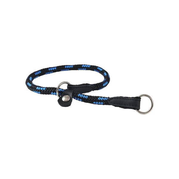 Soft and Gentle Nylon Rope Dog Collar in Blue Black with Leather Stopper