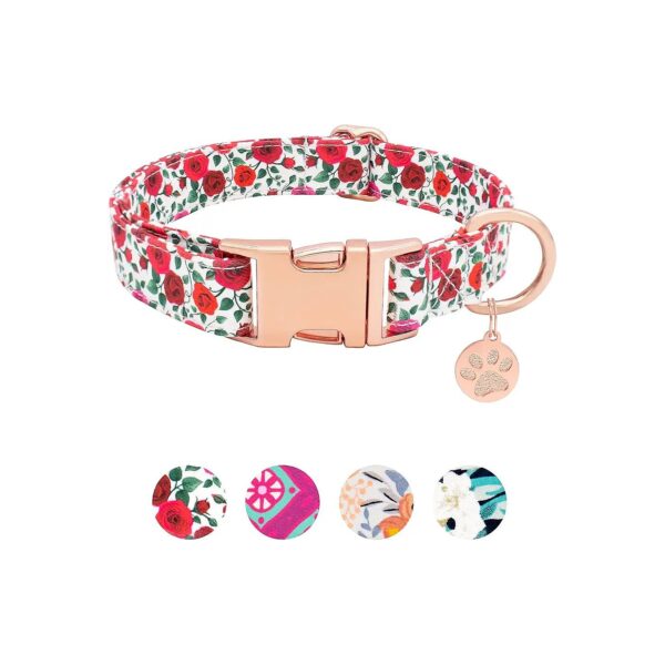 Soft and Stretchy Dog Collar with Red Rose Pattern, Adjustable for Medium Dogs