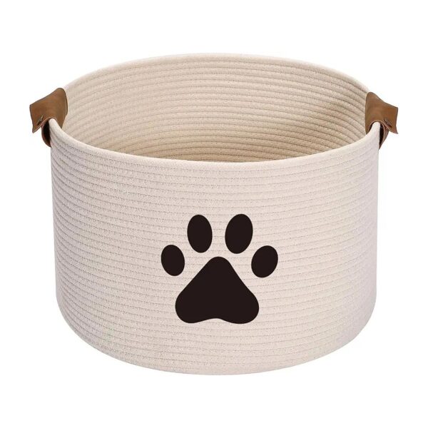 Soft and Sturdy Woven Rope Beige Storage Basket for Dog Toys and Accessories