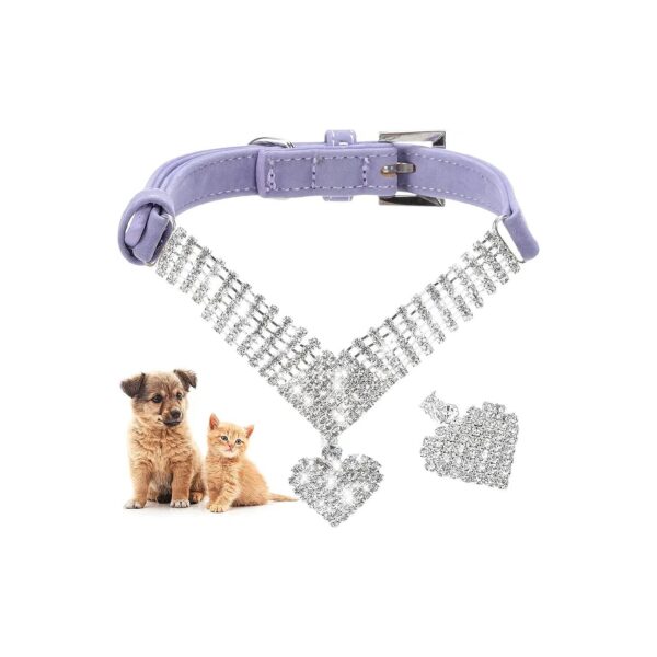 Soft and Stylish Purple Pet Collar with Rhinestones for Girl Dogs and Cats