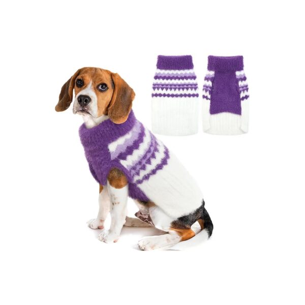 Soft and Warm Dog Sweater Winter Costume for Medium Size Dogs with Purple Patterns