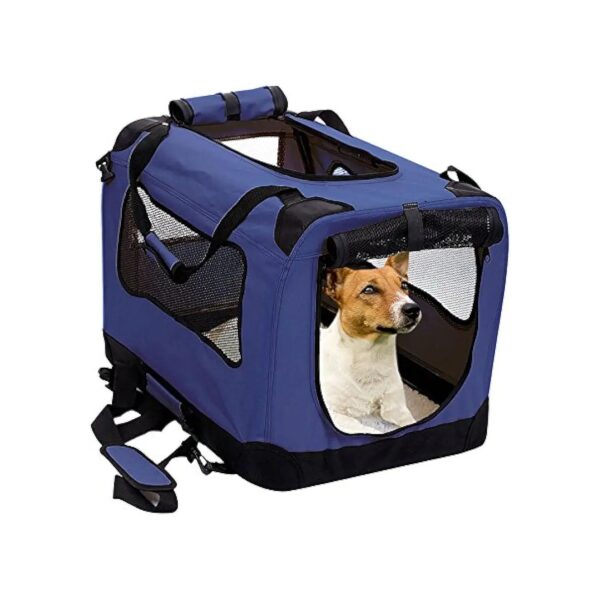 Soft and Washable Foldable Dog Crate with Strong Steel Frame and Comfy Cover Medium Blue