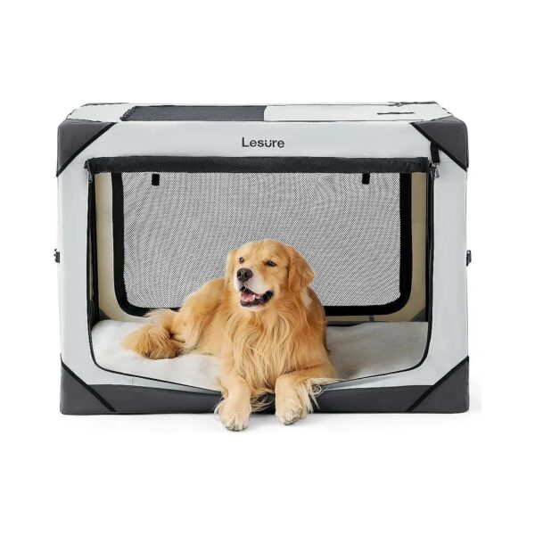 Soft-Sided Large Dog Crate with 4-Door Design and Breathable High-Density Mesh