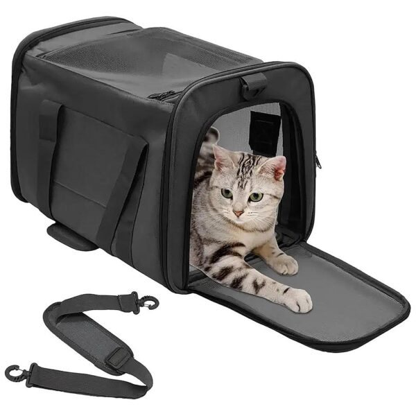 Soft-Sided Pet Carrier with Adjustable Straps for Small Dogs and Cats Up to 15 Lbs Black