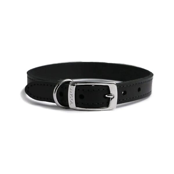 Solid Black Leather Collar for Dogs Made with Bridle Leather Size 5