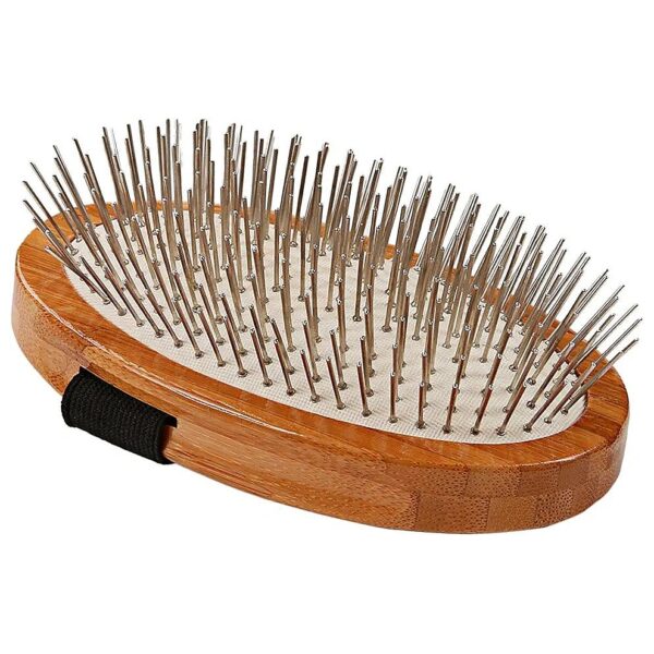 Solid Finish, Oblong Shape Pet Brush with Stainless Steel Bristles and Palm Style Handle