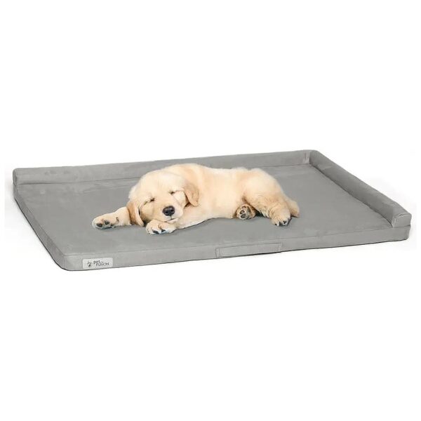 Solid Foam Dog Crate Pad with Grey Microsuede Cover and Water Resistant Liner