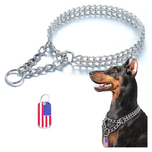 Solid Stainless Steel Dog Collar Double Row Chain Walking Collar for Active Large Breeds