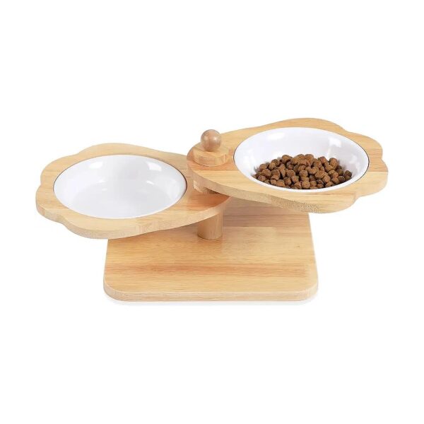 Solid Wood Elevated Pet Feeder with Adjustable Double Bowls for Cats and Small Dogs