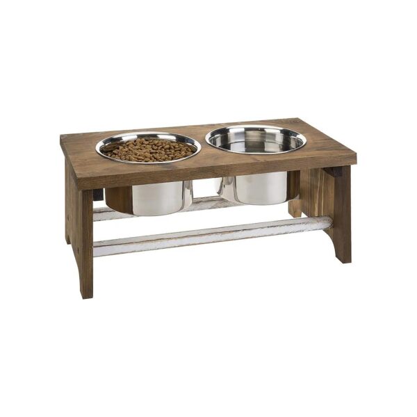 Solid Wood Raised Dog Feeder with Integrated Stainless Steel Bowls for Small Breed Dogs