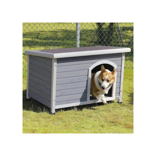 Solid Wooden Dog House with Weatherproof Design for Medium Breeds