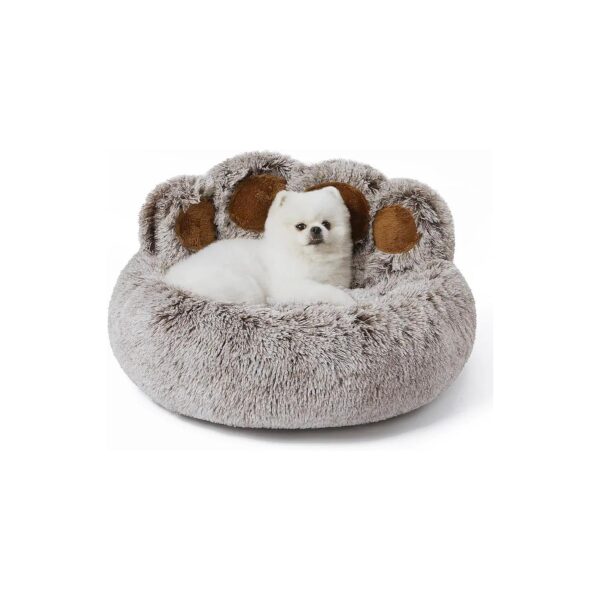 Soothing Dog Bed with Standing Paw and Luxury Faux Fur for Small Breed Dogs